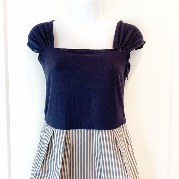 DKNY Seersucker Cap Sleeve Navy Blue White Dress 6 - Picture 2 of 8